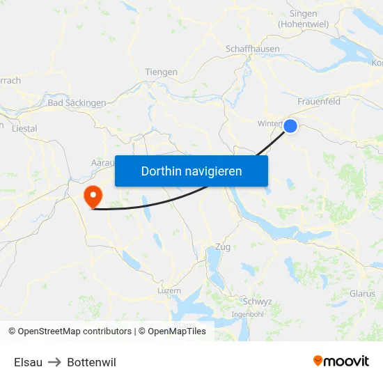 Elsau to Bottenwil map