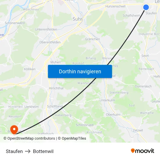 Staufen to Bottenwil map