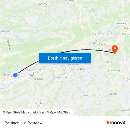 Bettlach to Bottenwil map
