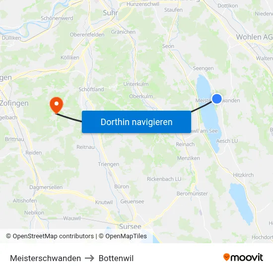 Meisterschwanden to Bottenwil map