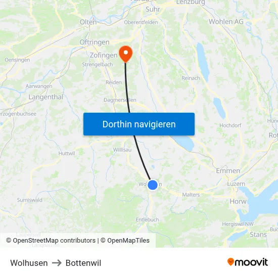 Wolhusen to Bottenwil map