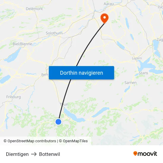 Diemtigen to Bottenwil map
