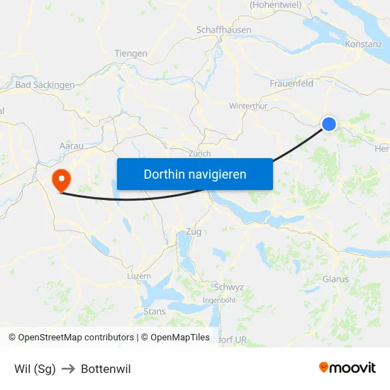Wil (Sg) to Bottenwil map