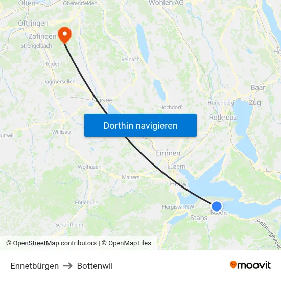 Ennetbürgen to Bottenwil map