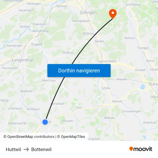 Huttwil to Bottenwil map