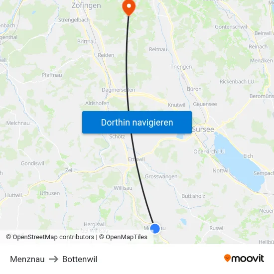 Menznau to Bottenwil map