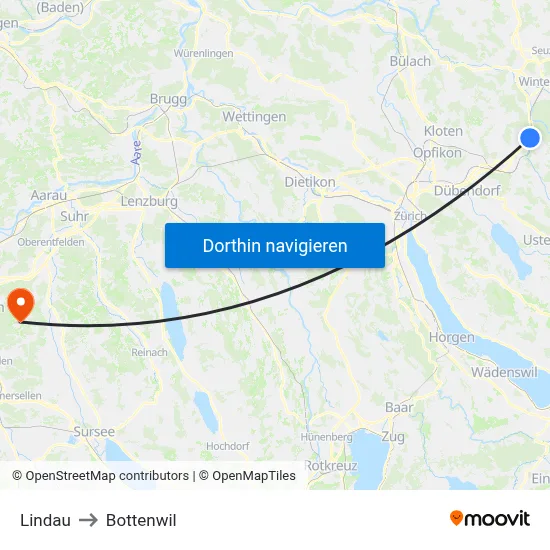 Lindau to Bottenwil map