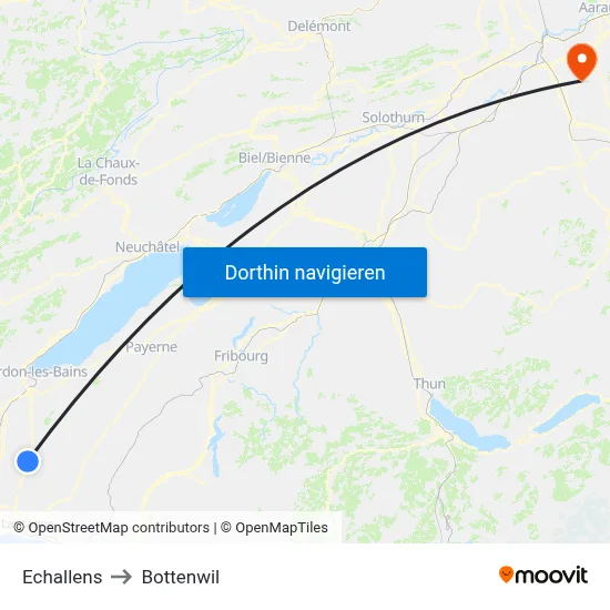 Echallens to Bottenwil map