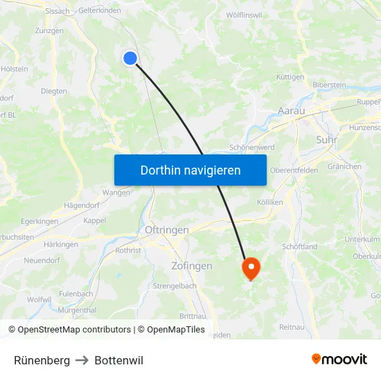 Rünenberg to Bottenwil map