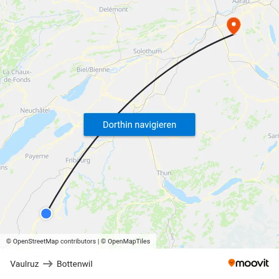 Vaulruz to Bottenwil map