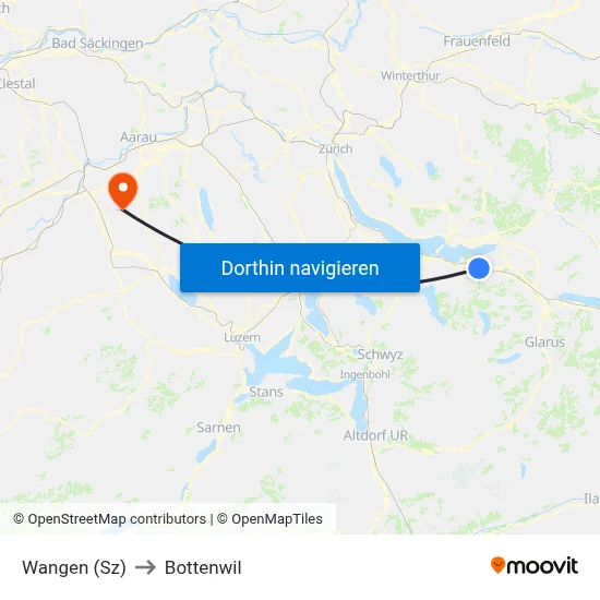 Wangen (Sz) to Bottenwil map