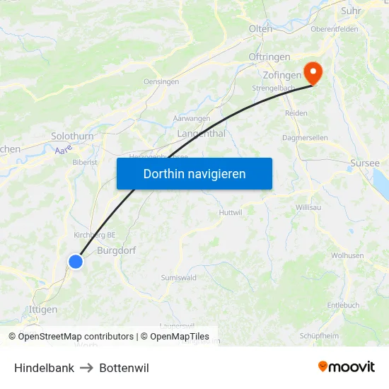 Hindelbank to Bottenwil map
