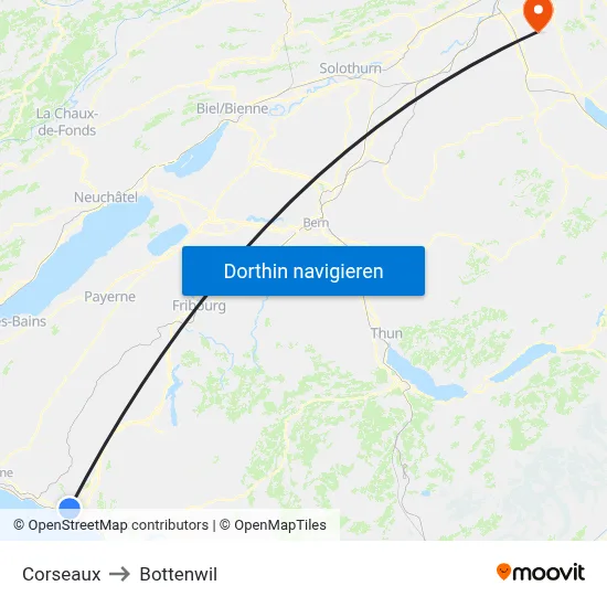 Corseaux to Bottenwil map