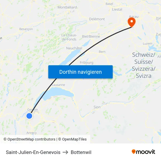Saint-Julien-En-Genevois to Bottenwil map
