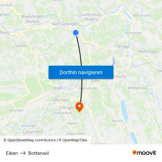 Eiken to Bottenwil map