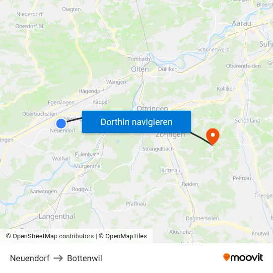 Neuendorf to Bottenwil map