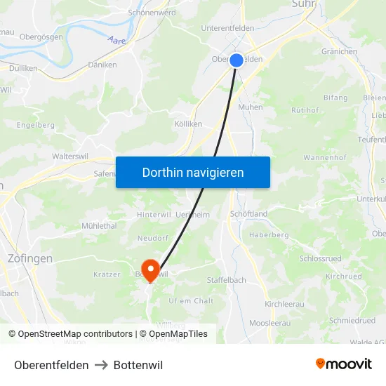Oberentfelden to Bottenwil map