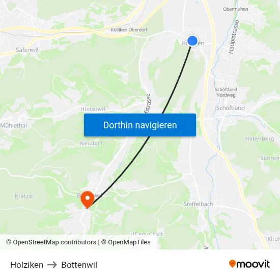 Holziken to Bottenwil map