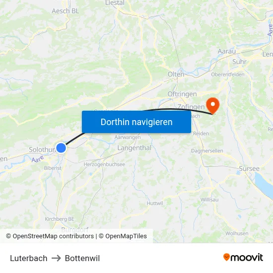 Luterbach to Bottenwil map