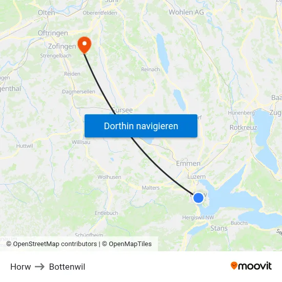 Horw to Bottenwil map