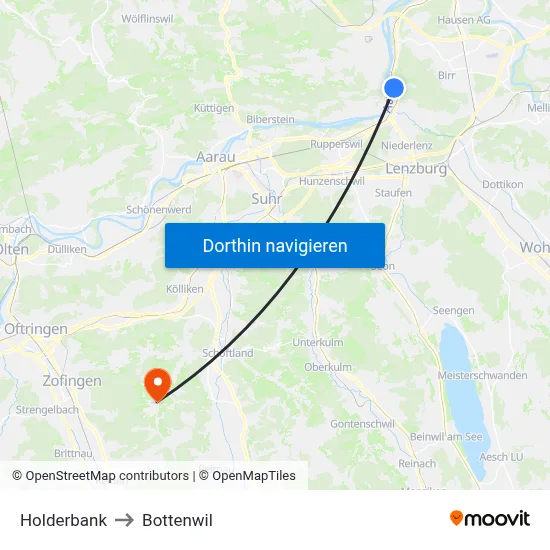 Holderbank to Bottenwil map