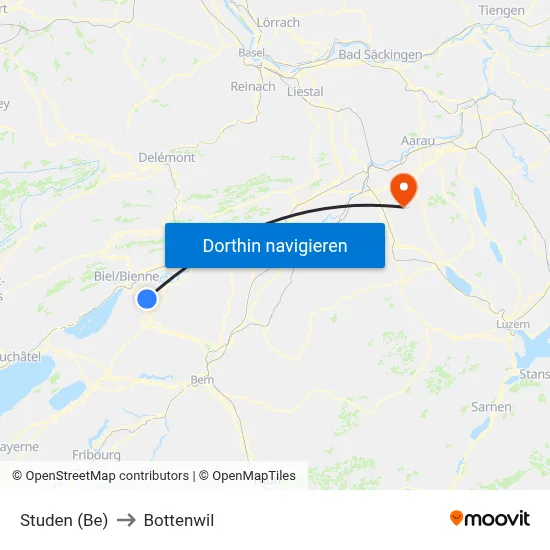 Studen (Be) to Bottenwil map