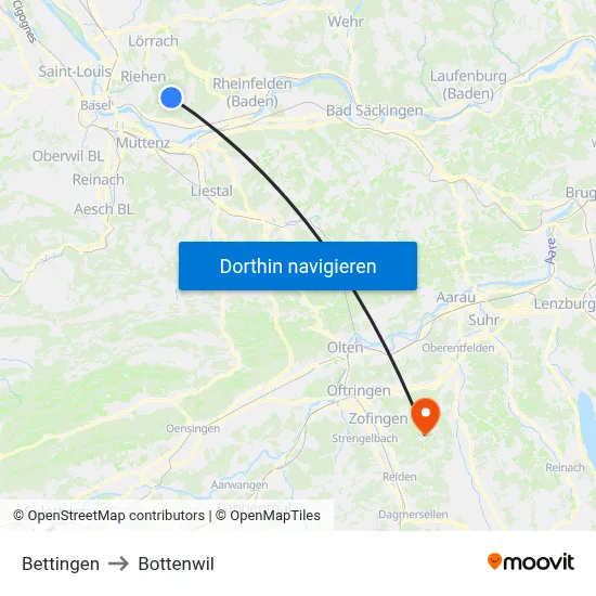 Bettingen to Bottenwil map