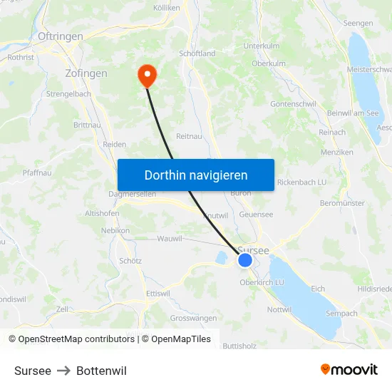 Sursee to Bottenwil map