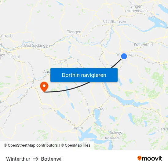 Winterthur to Bottenwil map