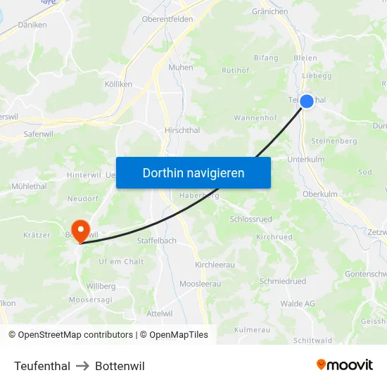 Teufenthal to Bottenwil map