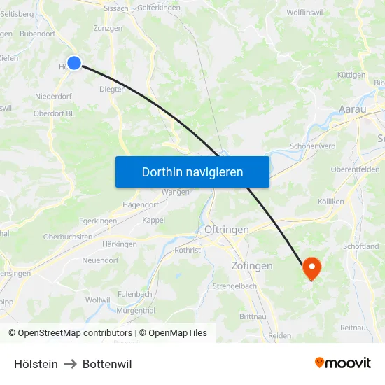 Hölstein to Bottenwil map