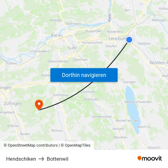 Hendschiken to Bottenwil map
