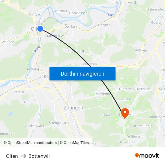 Olten to Bottenwil map