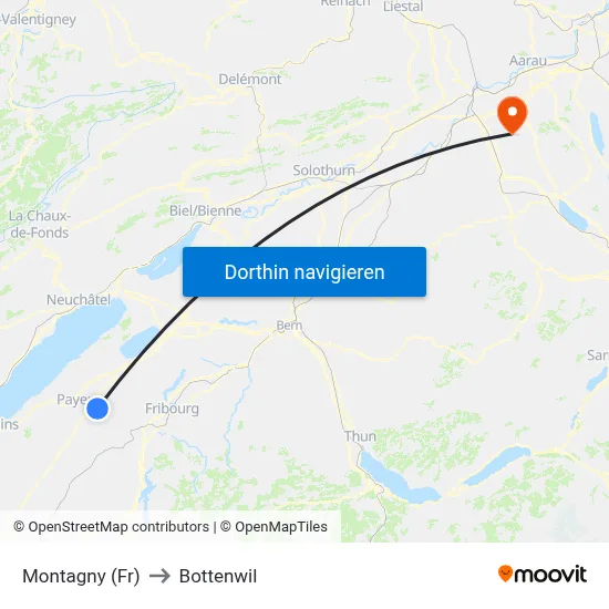 Montagny (Fr) to Bottenwil map