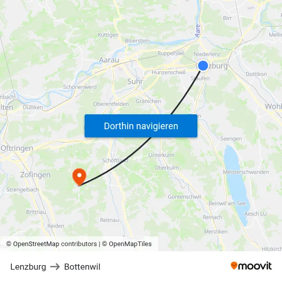 Lenzburg to Bottenwil map