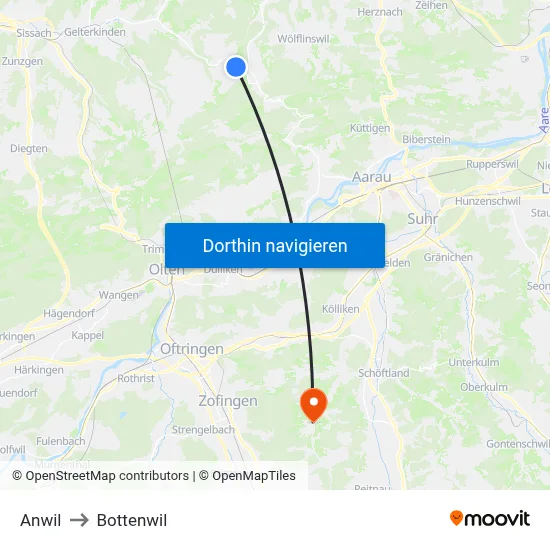Anwil to Bottenwil map