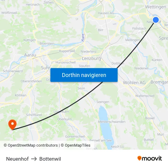 Neuenhof to Bottenwil map