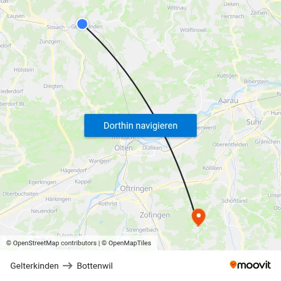 Gelterkinden to Bottenwil map