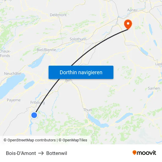 Bois-D’Amont to Bottenwil map