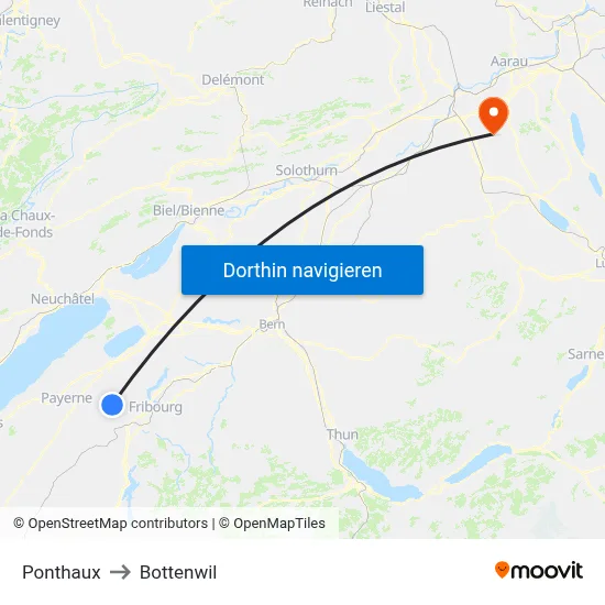 Ponthaux to Bottenwil map