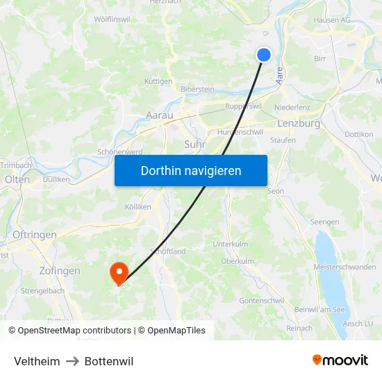 Veltheim to Bottenwil map