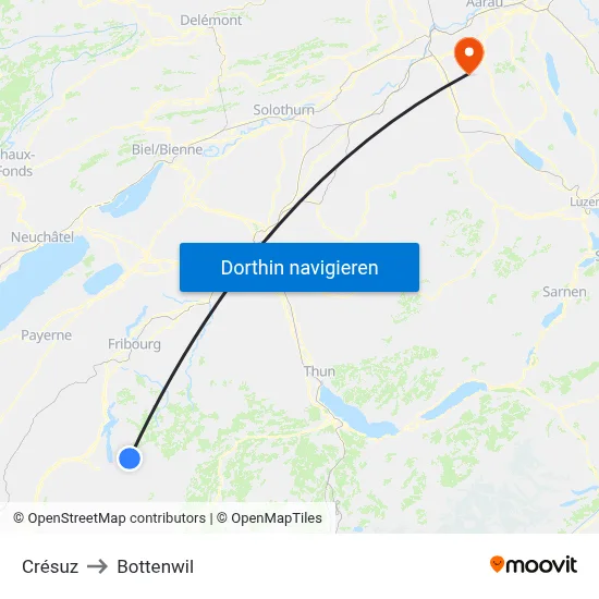 Crésuz to Bottenwil map