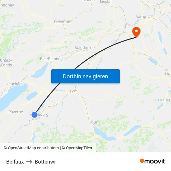 Belfaux to Bottenwil map