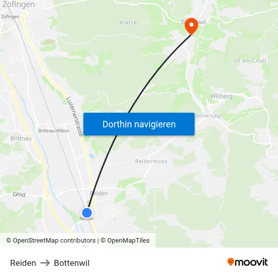 Reiden to Bottenwil map