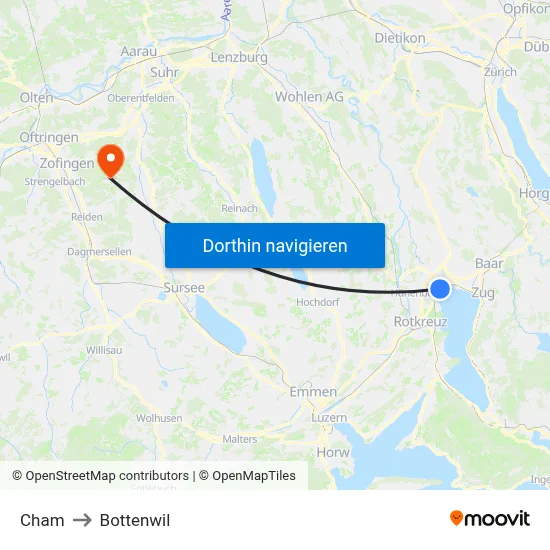 Cham to Bottenwil map