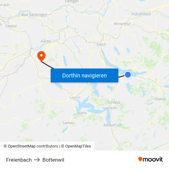 Freienbach to Bottenwil map