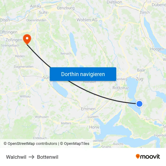 Walchwil to Bottenwil map