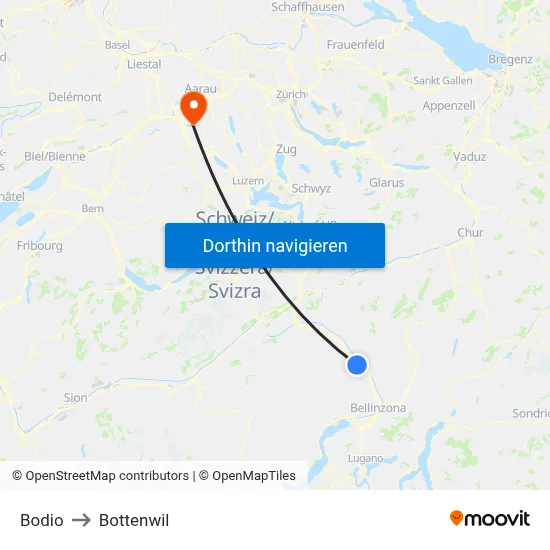 Bodio to Bottenwil map