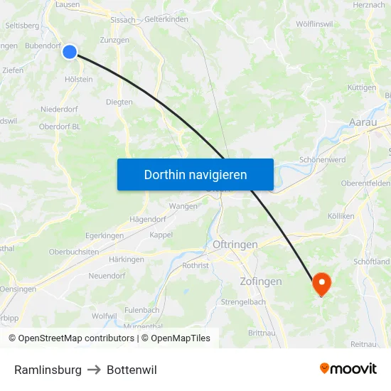 Ramlinsburg to Bottenwil map