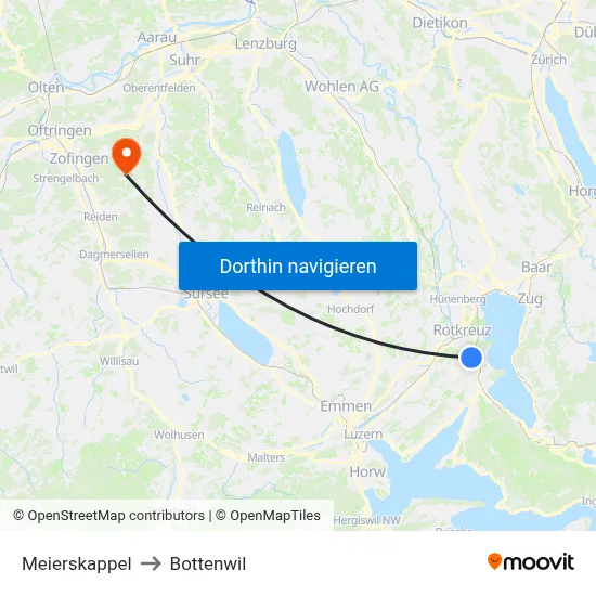 Meierskappel to Bottenwil map